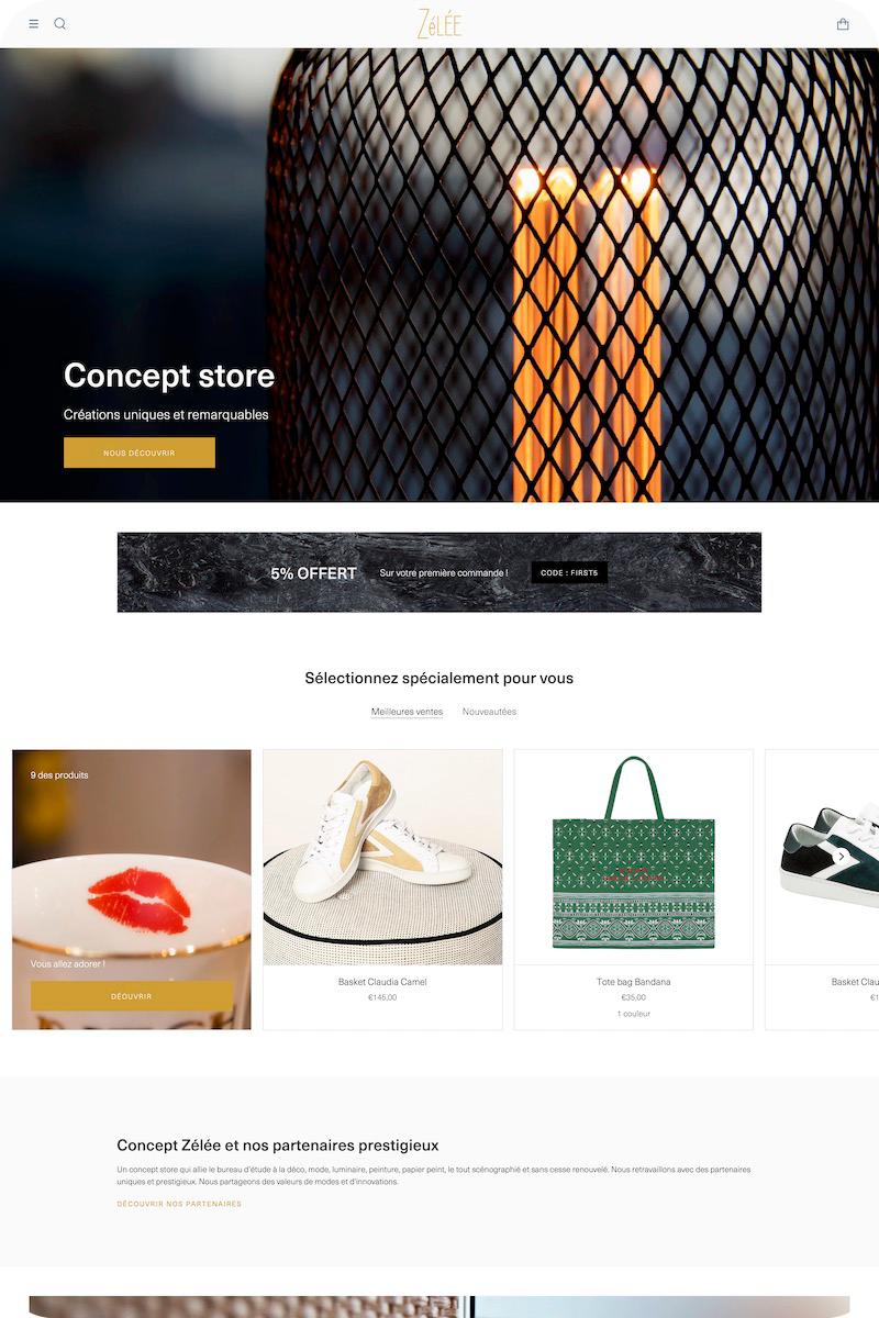 Page d’accueil du site Concept store
