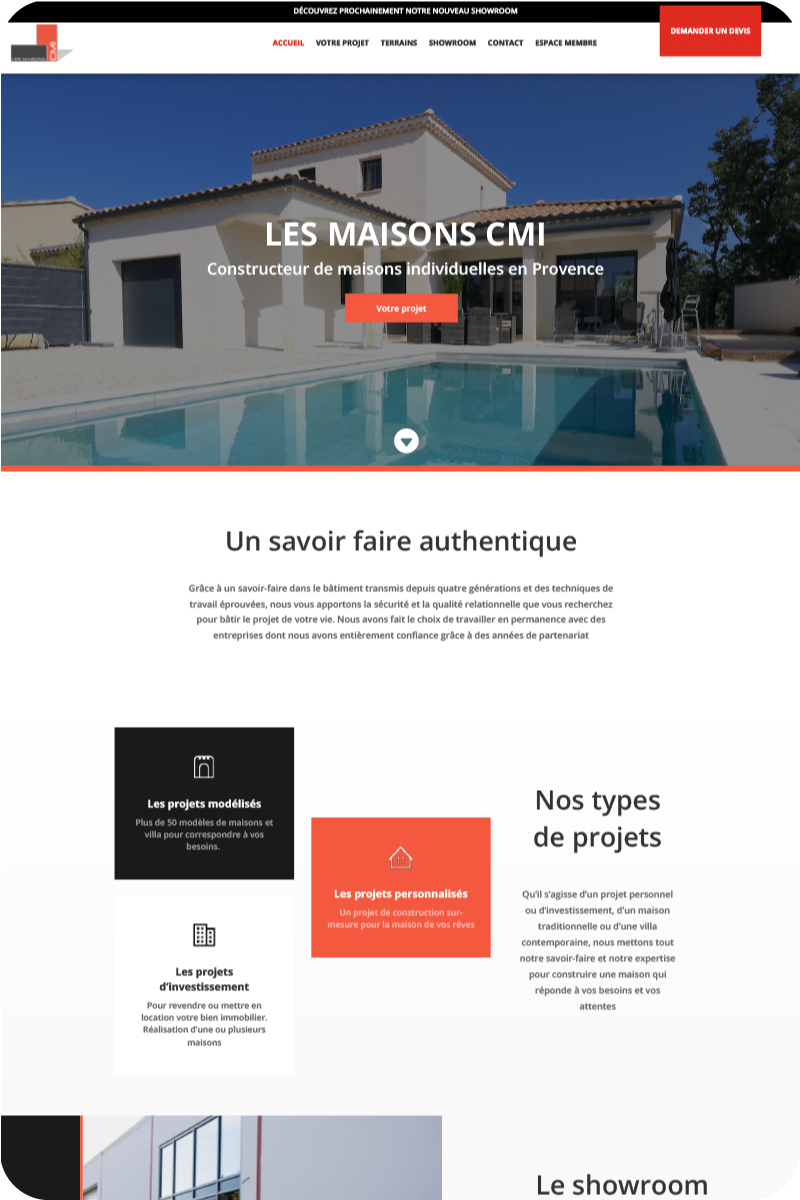 Page d’accueil du site Les maisons CMI