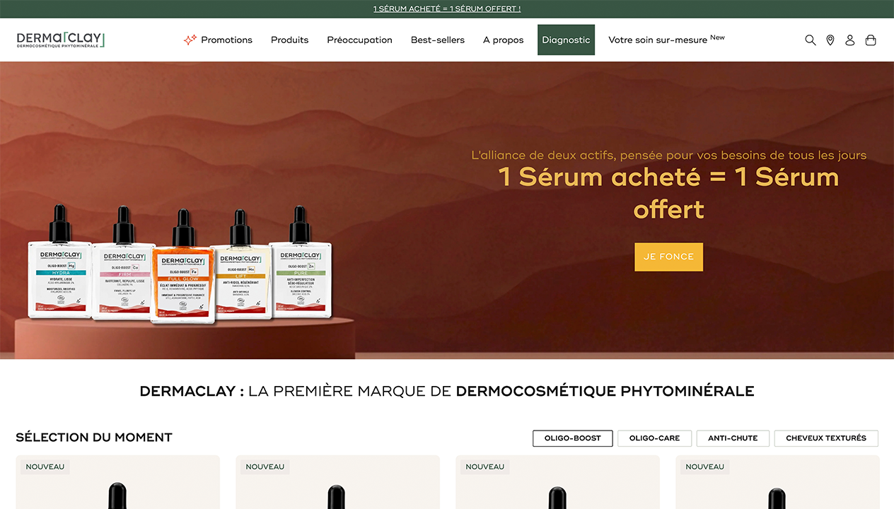 Page d’accueil du site Dermaclay
