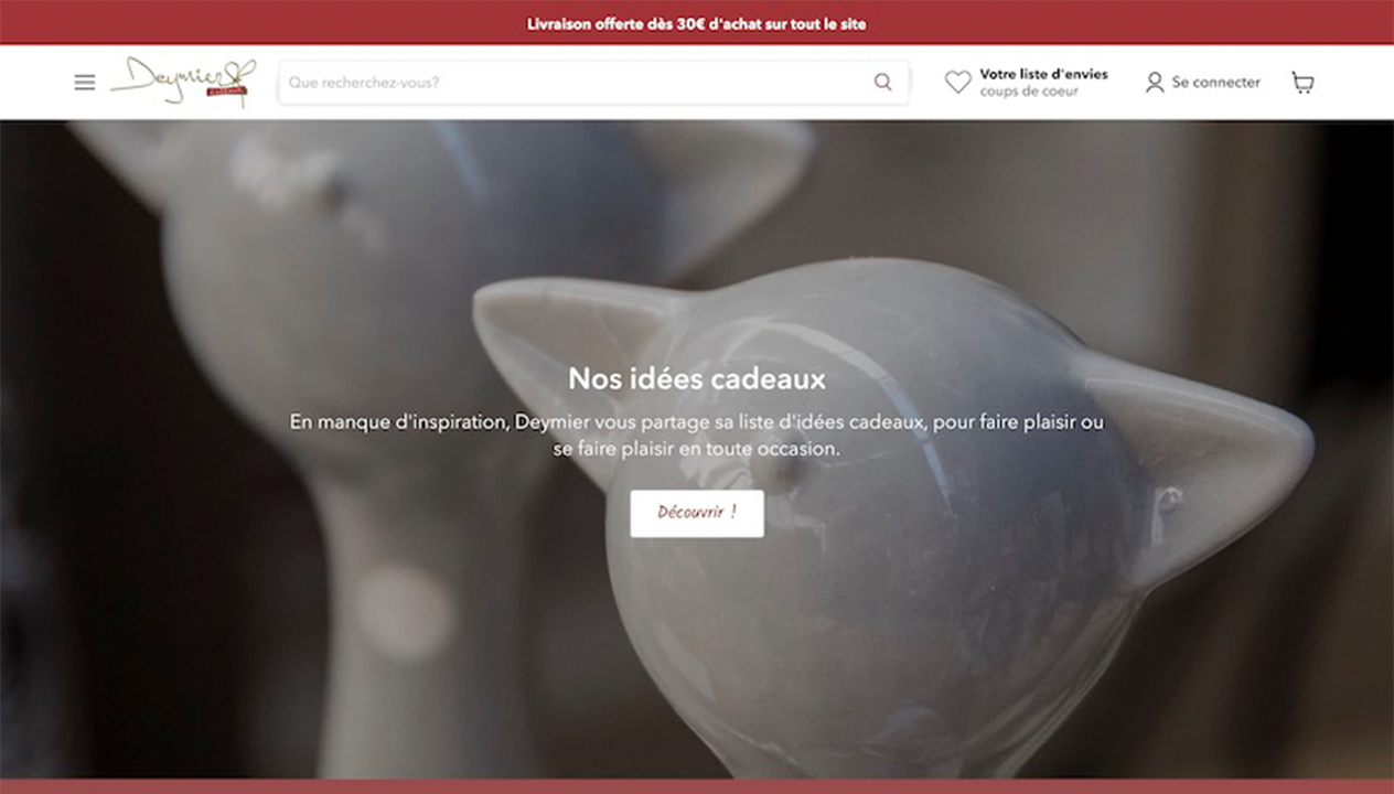 Page d’accueil du site Deymier Cadeaux