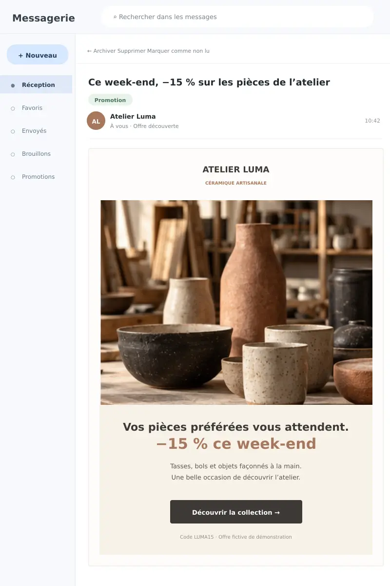 Exemple de newsletter présentant une sélection d’objets de décoration