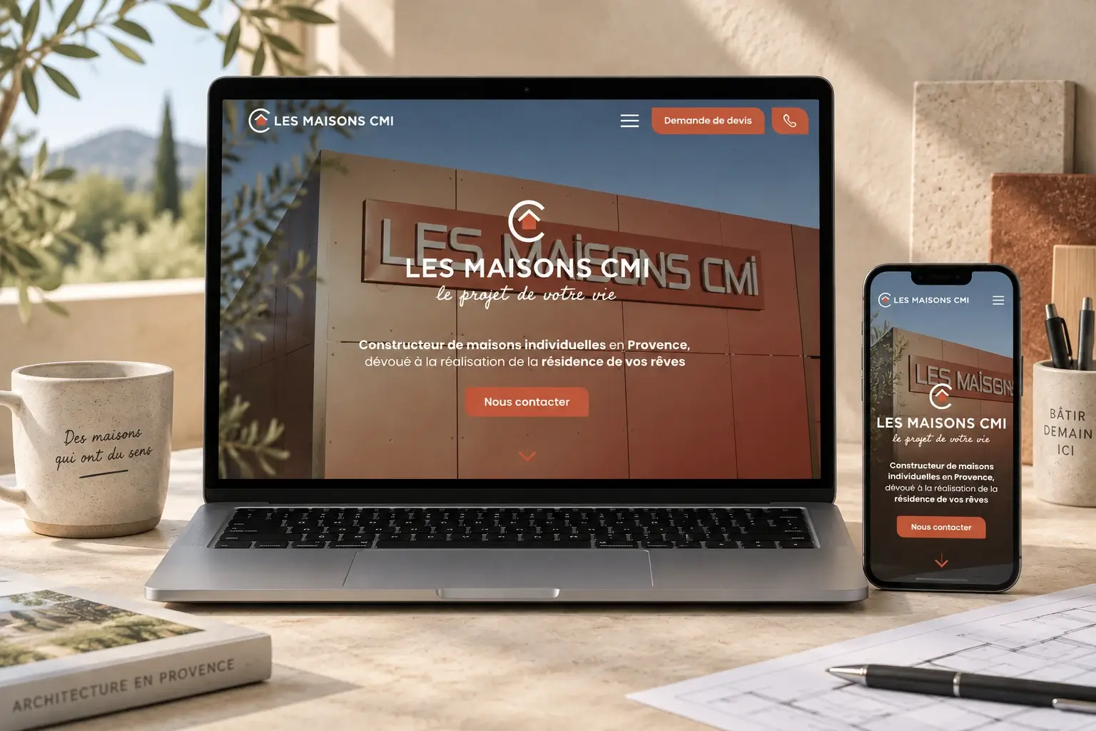 Site Les maisons CMI présenté sur ordinateur et téléphone