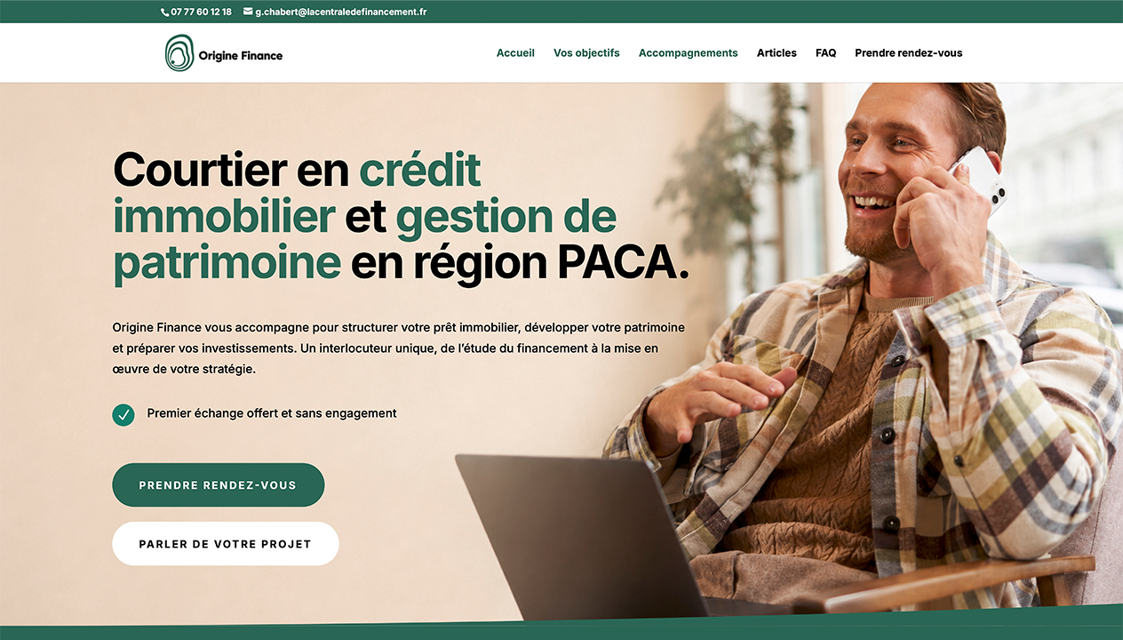 Page d’accueil du site Origine Finance